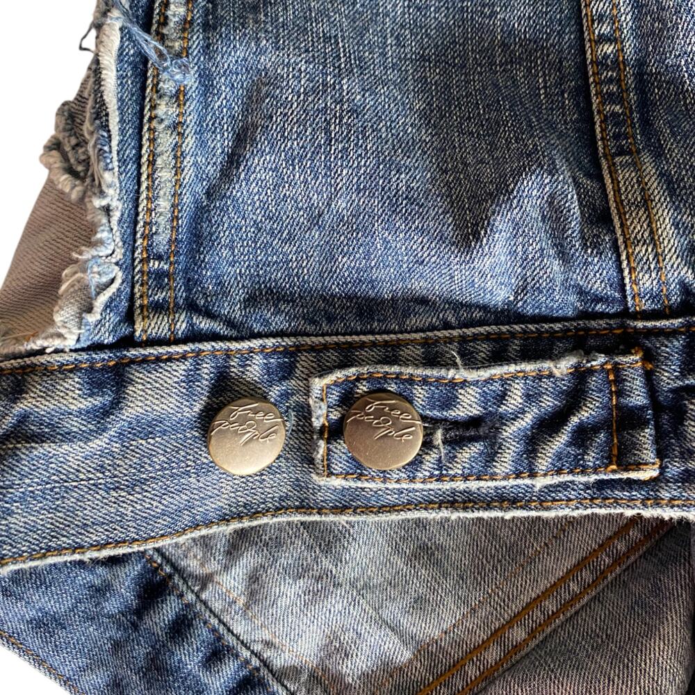 Free People : Brass-tone Studded Patchwork Distressed Boho Denim Jacket : XS - Picture 10 of 16